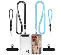 COCASES Cordon Telephone Portable-Lot de 2 Laniere Ttéléphone Portable réglables et Sangles de Poignet Collier Chaine pour iphone compatible avec la plupart des téléphones portables-2 Patchs Noir/Bleu