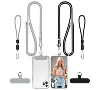 COCASES Cordon Telephone Portable-Lot de 2 Laniere Ttéléphone Portable réglables et Sangles de Poignet Collier Chaine pour iphone compatible avec la plupart des téléphones portables-2 Patchs Noir/Gris