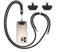 COCASES Cordon universel pour téléphone portable - Avec 2 patchs - En nylon - Compatible avec tous les smartphones - Cordon amovible pour la plupart des étuis - Noir foncé