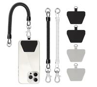 COCASES Lanière universelle pour téléphone portable, lot de 2, élastique et antivol, avec patch, compatible avec la plupart des smartphones (noir/transparent)