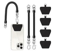 COCASES Lanière universelle pour téléphone portable, lot de 2, élastique et antivol, avec patch, compatible avec la plupart des smartphones (noir*2)