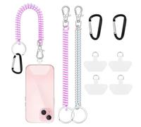 COCASES Lanière universelle pour téléphone portable, lot de 2, élastique et antivol, avec patch, compatible avec la plupart des smartphones (violet clair/blanc)