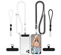 COCASES Lot de 2 lanières réglables antivol pour téléphone portable et 2 sangles de poignet pour tour de cou et iPhone compatibles avec la plupart des téléphones portables - 2 patchs, Lot de 2 noir