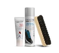 Coccine - Kit Entretien Baskets Blanches 3 en 1, Crème et Imperméabilisant | Crème Recolorante, Spray Hydrofuge et Brosse pour Raviver le Blanc, Masquer Rayures, Protéger contre Humidité, Saleté, Taches