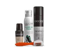 Coccine - Kit Nettoyage Sneakers Daim Nubuck 4 en 1, Mousse et Spray | Brosse, Raviveur Couleur, Imperméabilisant pour Chaussures, Baskets, Cuir, Textile, Élimine Saleté, Protège contre Eau, Pluie