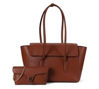 Coccinelle Cuir sac shopper sac à épaule bandoulière Double Beat Grained Leather Handbag Cognac brun