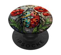 Coccinelle vitrail Vibrant Coquelicot Fleur Insecte Art Voir PopSockets PopGrip Adhésif