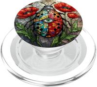 Coccinelle vitrail Vibrant Coquelicot Fleur Insecte Art Voir PopSockets PopGrip pour MagSafe