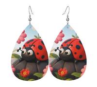 Coccinelles De Dessin Animé Fleur Pendantes Double Face Boucles D'Oreilles Légères Boucle D'Oreille Pour Femme Quotidien