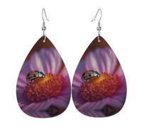 Coccinelles Sur Fleur Roses Boucles D'Oreilles En Cuir Double Face Boucle D'Oreille Légères Pendantes Pour Fête Des Mères Décorations Femme