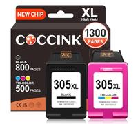 COCCINK 305XL Cartouche pour HP 305 XL Noir Couleur 2800e 2820e 4200e 4220e