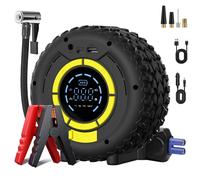 COCCKO Démarreur de batterie de voiture avec gonfleur 150 PSI, compresseur de secours 120 W, 4 modes intelligents, écran LCD, éclairage LED et mode SOS
