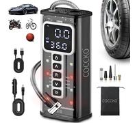 COCCKO Gonfleur Pneus Voiture Sans Fil, Compresseur d'Air Portable 150PSI 20L/Min, Batterie 6000mAh Rechargeable USB-C, Écran LCD, Préréglage Pression, 5 Modes, Câble 3m