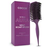 COCCO Aura Vent Brosse à sanglier | Design ventilé à double courbure pour un séchage plus rapide, démêlage et brillance sans effort, sanglier + poils en nylon, poignée ergonomique confortable pour