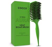 COCCO Aura Vent Brosse à sanglier | Design ventilé à double courbure pour un séchage plus rapide, démêlage et brillance sans effort, sanglier + poils en nylon, poignée ergonomique confortable pour