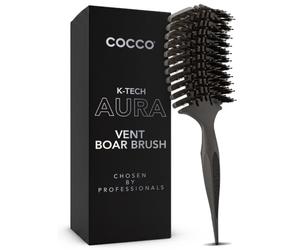 COCCO Aura Vent Brosse à sanglier | Design ventilé à double courbure pour un séchage plus rapide, démêlage et brillance sans effort, sanglier + poils en nylon, poignée ergonomique confortable pour