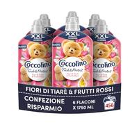 Coccolino Adoucissant Concentré Fleurs de Tiaré et Fruits Rouges, Adoucissant Laveuse Intense Care avec Technologie Pro-Fibre, Format XXL 456 Lavages, 6 pièces de 1750 ml