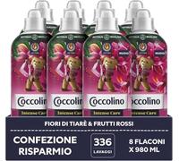 Coccolino Adoucissant Concentré Liquide 8 x 980 ml, Fleurs de Tiaré et Fruits Rouges, Pro-Fibres Technology, Jusqu'à 336 Lavages