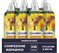 Coccolino Adoucissant concentré rayon de soleil, assouplissant machine à laver avec technologie Stay Fresh, parfum à l'orange, jasmin et ambre, format jusqu'à 336 lavages, 8 pièces de 980 ml