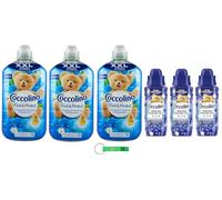 Coccolino Adoucissant + élixir de parfum de linge - Pack test Campanule sauvage et bergamote - 3 x 1750 ml + 3 x 342 ml / 2 articles du même parfum + porte-clés Beni Culinari gratuit