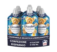 Coccolino Assouplissant Concentré Campanule Sauvage et Bergamote, Adoucissant Laveuse Intense Care avec Technologie Pro-Fibre, Format XXL 456 lavages, 6 pièces de 1750 ml