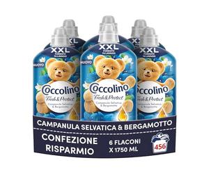 Coccolino Assouplissant Concentré Campanule Sauvage et Bergamote, Adoucissant Laveuse Intense Care avec Technologie Pro-Fibre, Format XXL 456 lavages, 6 pièces de 1750 ml
