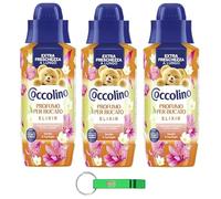 Coccolino Profumo per Bucato Elixir Lot de 3 parfums liquides pour le linge avec bois de santal et chèvrefeuille 342 ml + porte-clés Beni Culinari