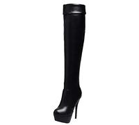 Cocey Cuissardes à la Mode pour Femmes Bottes Longues à Plateforme avec Talon Aiguille