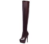 Cocey Cuissardes à la Mode pour Femmes Bottes Longues à Plateforme avec Talon Aiguille
