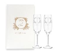 Cocholate Lot de deux flûtes à champagne personnalisées en verre avec boîte - 21 cl - Verres à champagne personnalisés pour mariés, cadeaux de mariage, célébrations, noces d'or ou noces d'argent