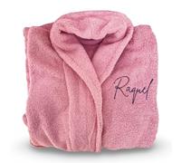 Cocholate Peignoir de bain personnalisable avec nom brodé - Peignoir unisexe adulte homme et femme prénom - Fabricant espagnol - Peignoir de bain éponge absorbant., rose, M/XL