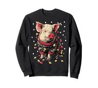 Cochon avec lumières de Noël Neige Hiver Animal enneigé Sweatshirt