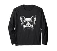 Cochon avec lunettes de soleil, drôle et cool animal de la ferme amateur de musique Boss Manche Longue
