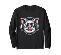 Cochon avec lunettes de soleil, drôle et cool animal de la ferme amateur de musique Manche Longue