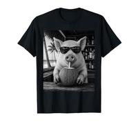 Cochon avec Lunettes de Soleil et Boisson Noix de Coco T-Shirt Graphique avec Valeur