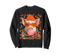 Cochon avec Lunettes de Soleil Feuilles d'automne et Chewing-Gum Animal d'automne Sweatshirt