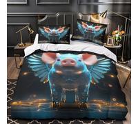 Cochon cybernétique avec des Ailes Impression 3D 3 pièces Housse de Courtepointe Art numérique futuriste Housse de Couette Microfibre Doux Fermeture éclair pour Enfants Filles Hommes King（220x240cm）