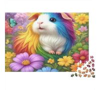 Cochon d Inde Arc-en-Ciel Puzzle 1000 Pièces Papier Puzzle pour Adultes Jardin Fleuri Coloré Relaxation Décoration Cadeau 52x38cm/1000pcs