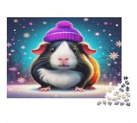 Cochon d Inde Hiver Puzzle 1000 Pièces Papier Puzzle pour Adultes Scène Animalière Mignonne Relaxation Décor Maison Cadeau Famille 52x38cm/1000pcs