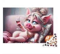 Cochon Dame vin 1000 Pièces Puzzle pour Adultes Carton Résistant Anti-Stress Difficile pour Experts sans Reflets sans Défaut 38x26cm/1000pcs