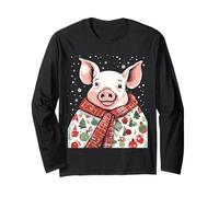 Cochon de Noël pour Amoureux des Animaux enveloppé dans Une Couverture de Vacances Manche Longue