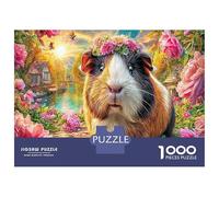 Cochon d'Guinée avec Couronne de Fleurs Puzzles 1000 Pieces Picture Puzzle Faune Sauvage for Adults Décoration Murale Tableau Décoratif 52x38cm/1000pcs