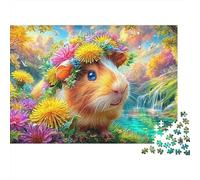 Cochon d'Guinée avec Une Couronne de Fleurs Puzzle De 1000 Pièces Cochon d'Guinée Mignon Élément Essentiel pour Les Soirées De Jeux en Famille, Adultes Et Enfants 52x38cm/1000pcs