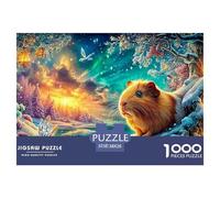 Cochon d'Guinée dans Une Nuit Magique enneigée Puzzle De 1000 Pièces Cochon d'Guinée Mignon Idéal pour Le Plaisir Familial, Adultes Et Enfants 38x26cm/1000pcs