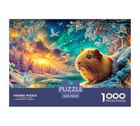Cochon d'Guinée dans Une Nuit Magique enneigée Puzzle De 1000 Pièces pour Adultes Et Enfants À Partir De 12 Ans Cochon d'Guinée Mignon Jeu De Défi Et De Jeu d'esprit 70x50cm/1000pcs