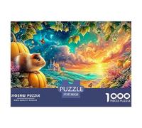 Cochon d'Guinée sur la Citrouille près d'une Petite église Puzzle De 1000 Pièces Cochon d'Guinée Mignon Idéal pour Le Cadeau d'anniversaire Et De Noël 38x26cm/1000pcs