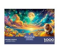 Cochon d'Guinée sur la Citrouille sous Le Ciel éclairé de Lune Puzzle De 1000 Pièces Cochon d'Guinée Mignon Parfait pour Les Soirées De Jeux, Adultes Et Enfants 38x26cm/1000pcs
