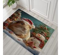 Cochon d'Inde Bonhomme de Neige de Noël Tapis Salon 60x90cm Rug Chambre Adulte Rug Cochon d'Inde avec Bonnet de Père Noël Tapis Antidérapant Poils Ras Grand Paillasson Interieur Entree Moelleux