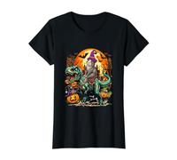 Cochon d'Inde en Tant Que sorcière chevauchant T-Rex Horreur Zombie Halloween T-Shirt Graphique avec Valeur, Femme, Noir, S