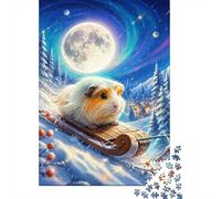 Cochon d'Inde Lune Traîneau 1000pcs Mini Puzzle pour Famille Difficile | 38x26cm Carton Décor Salon Structure Durable Cadeau Anniversaire Soulagement Anxiété